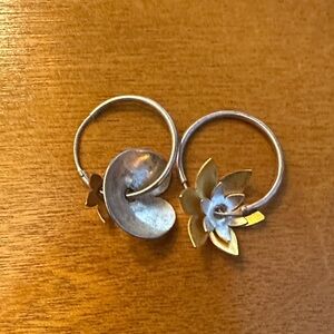 Cute Silver and Gold Floral Earrings